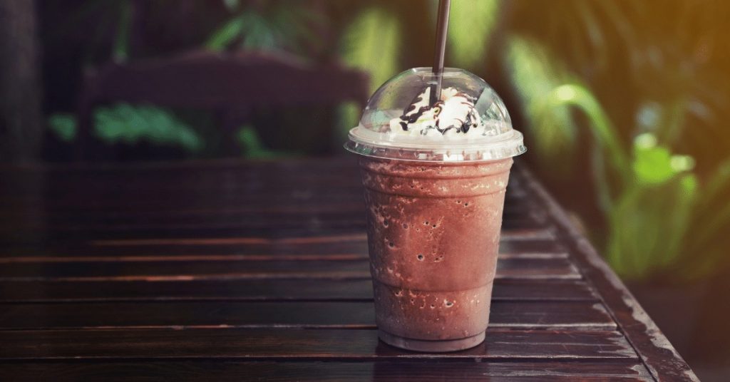 frappuccino on a wooden table