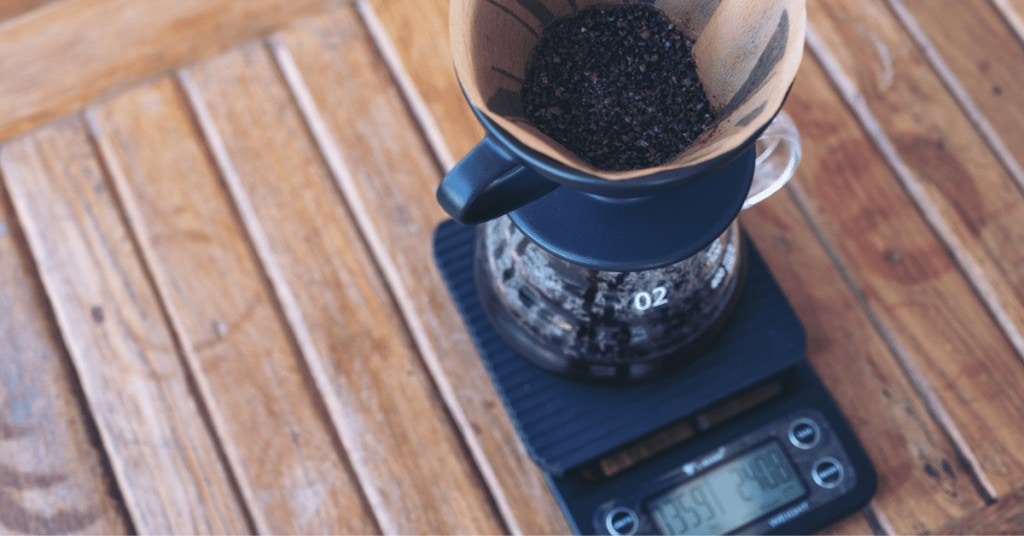 hario v60 brewing on a coffee scale