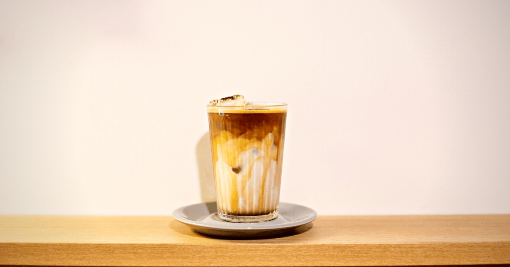 iced flat white coffee in glass