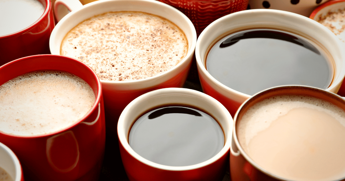 different coffees in cups