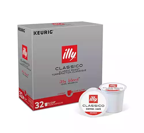 illy Coffee, Smooth and Balanced, Classico Medium Roast , Made with 100% Arabica Coffee, All-Natural, No Preservatives, Coffee Pods for Keurig Coffee Machines, 32 K-Cup Pods (Pack of 1)