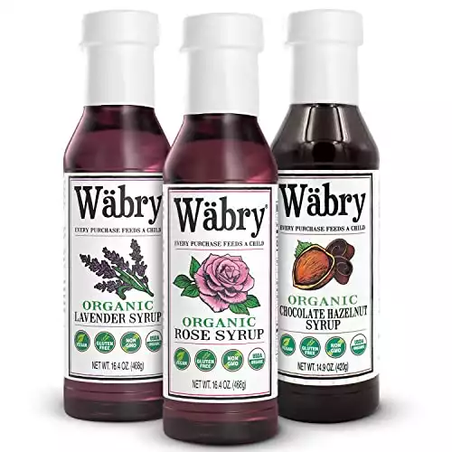Wäbry Organic Syrup – Coffee Lover’s Trio Incl. Rose, Lavender and Chocolate Hazelnut Syrups for Coffee, Ice Cream, Mochas, Pancakes, Tea & Mocktails, Vegan, Non-GMO Natural Latte Syrup, BPA