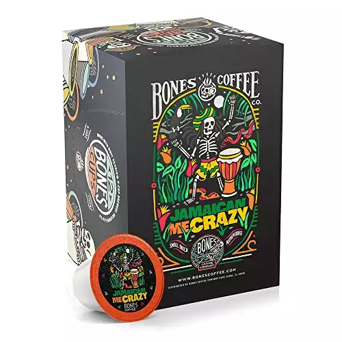 Bones Coffee Company Flavored Coffee Bones Cups Jamaican Me Crazy Flavored Pods | 12ct Single-Serve Coffee Pods Compatible with Keurig 1.0 & 2.0 Keurig Coffee Maker