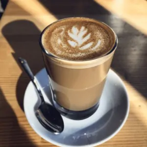 latte in a glass tumbler
