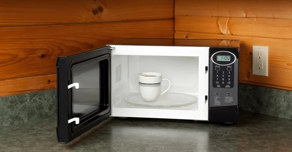 coffee mug in a microwave