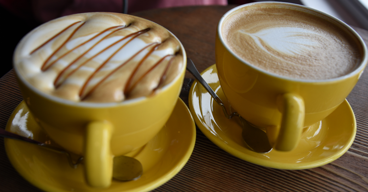 coffee latte and mocha in yellow cup