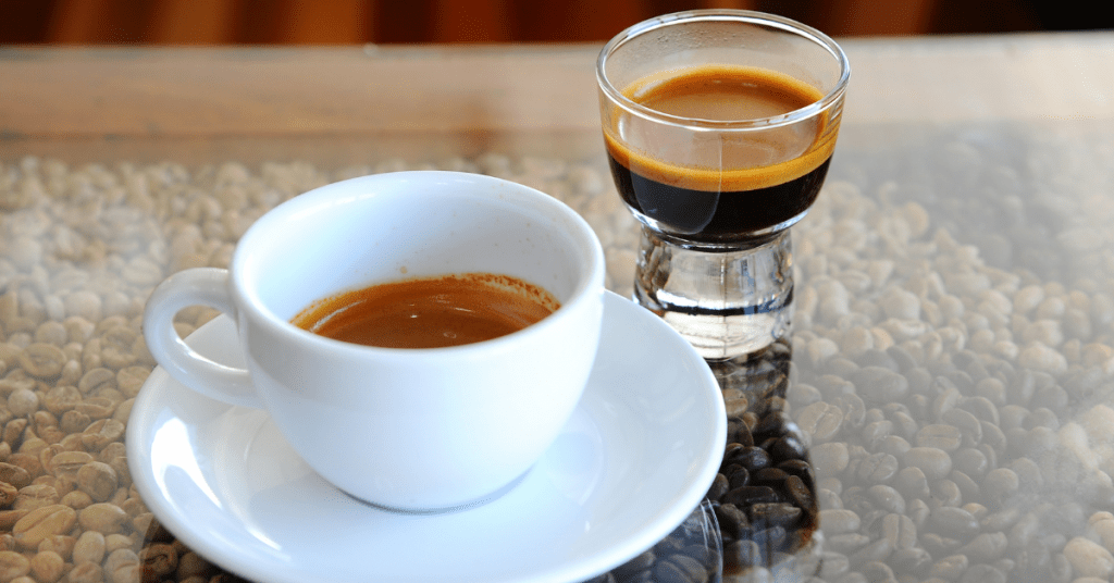 coffee ristretto in glass and cup