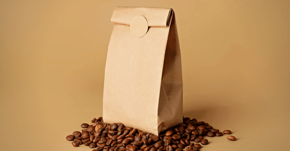 coffee bag on coffee beans