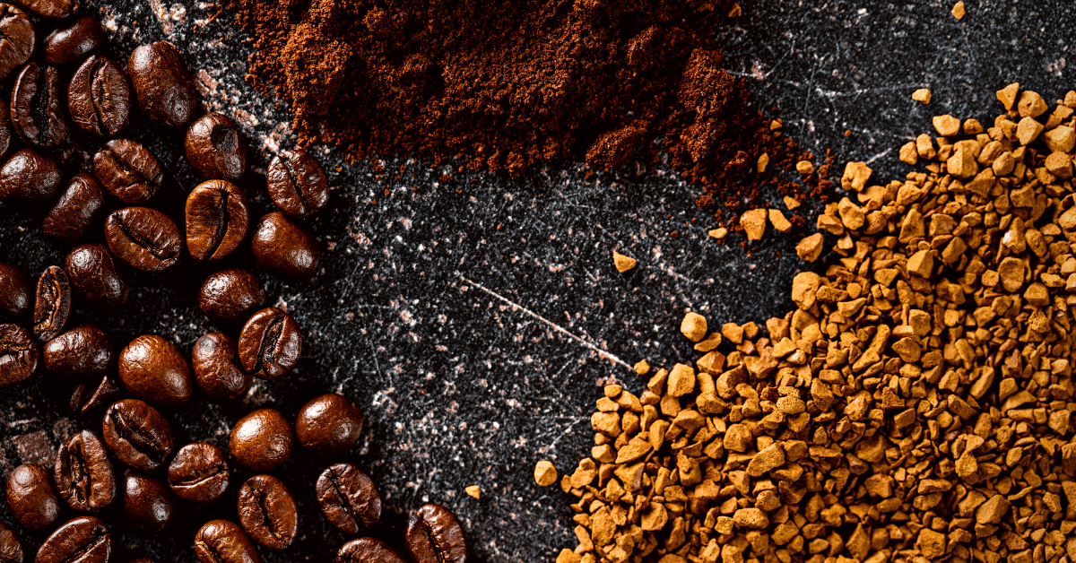coffee beans, ground coffee and instant coffee