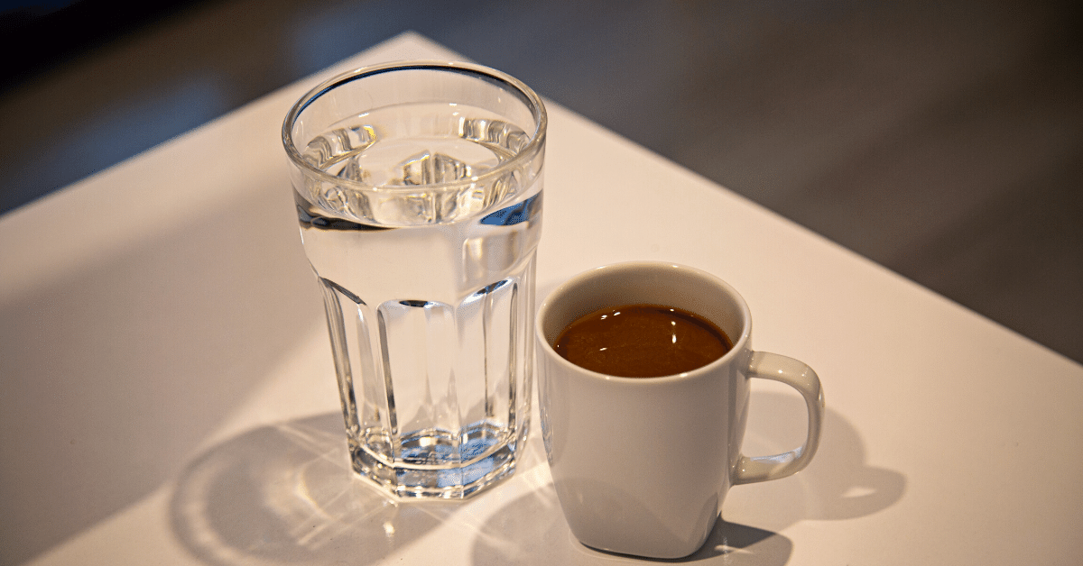 cup of coffee and glass of water
