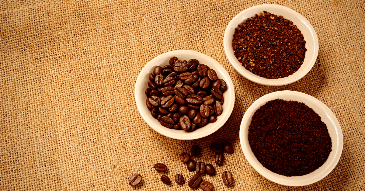 coffee beans, fine and coarse coffee ground