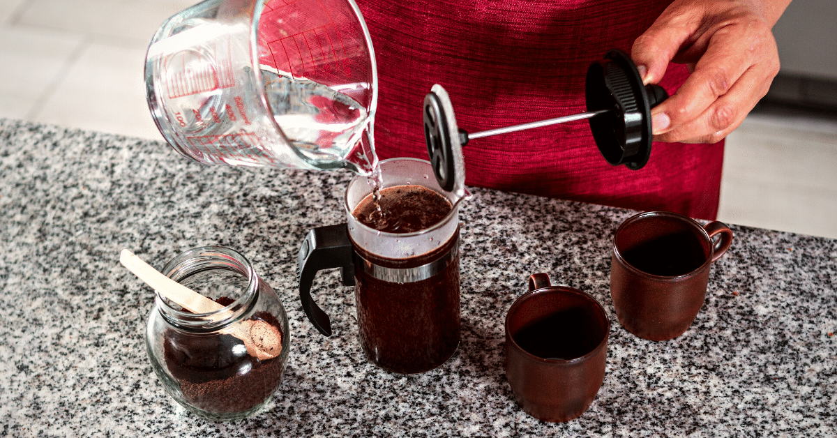 preparing coffee with french press