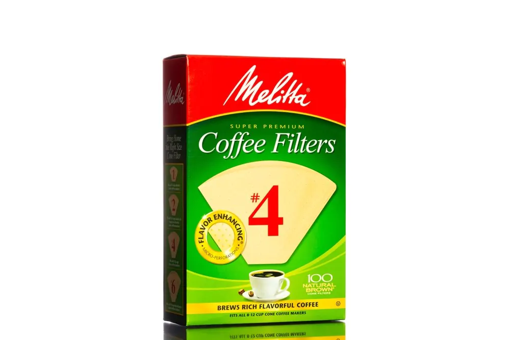 A brand new box of Melita coffee filters isolated in white