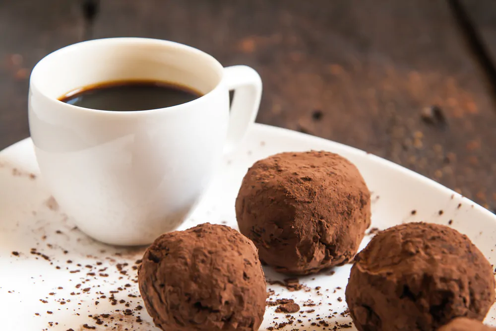 viennese coffee balls and cup of coffee